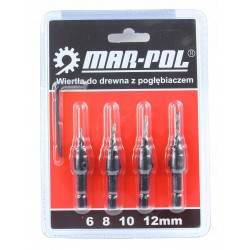 MAR-POL ZESTAW KOMPLET WIERTEŁ Z POGŁĘBIACZEM 4 SZTUK DO DREWNA M22334