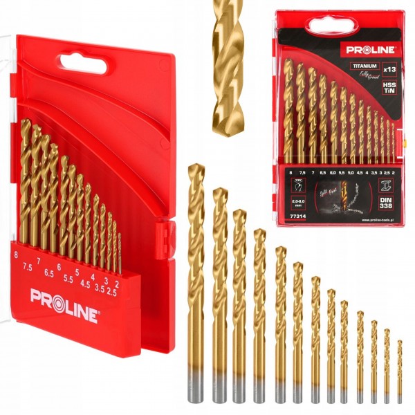 PROLINE ZESTAW WIERTEŁ DO METALU HSSTIN DIN338 13 SZTUK 2-8MM 77314 PROLINE ZESTAW WIERTEŁ DO METALU HSSTIN DIN338 13 SZTUK 2-8MM 77314