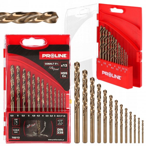 PROLINE ZESTAW WIERTEŁ DO METALU HSSCO DIN338 13 SZTUK 1.5-6.5MM 78213 PROLINE ZESTAW WIERTEŁ DO METALU HSSCO DIN338 13 SZTUK 1.5-6.5MM 78213