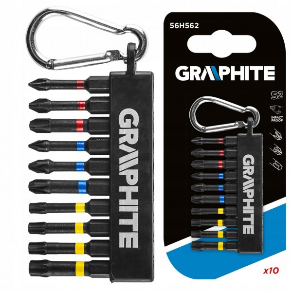GRAPHITE ZESTAW BITÓW UDAROWYCH 10 SZT + KARABIŃCZYK DO MOCOWANIA 56H562 GRAPHITE ZESTAW BITÓW UDAROWYCH 10 SZT + KARABIŃCZYK DO MOCOWANIA 56H562