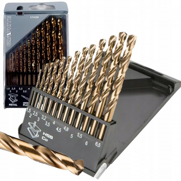 GRAPHITE WIERTŁA DO METALU HSS-CO 1.5-6.5 MM 13 SZT. ORGANIZER 57H088 GRAPHITE WIERTŁA DO METALU HSS-CO 1.5-6.5 MM 13 SZT. ORGANIZER 57H088