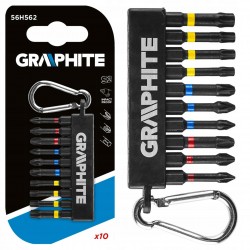 GRAPHITE ZESTAW BITÓW UDAROWYCH 10 SZT + KARABIŃCZYK DO MOCOWANIA 56H562