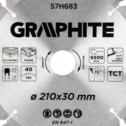 GRAPHITE TARCZA DO PILARKI WIDIOWA 210x30mm 40 ZĘBÓW 57H683
