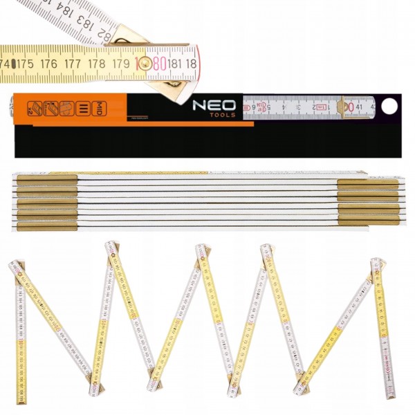 NEO TOOL MIARA SKŁADANA DREWNIANA 2M BIAŁOŻÓŁTA OBUSTRONNA PODZIAŁKA 74-020