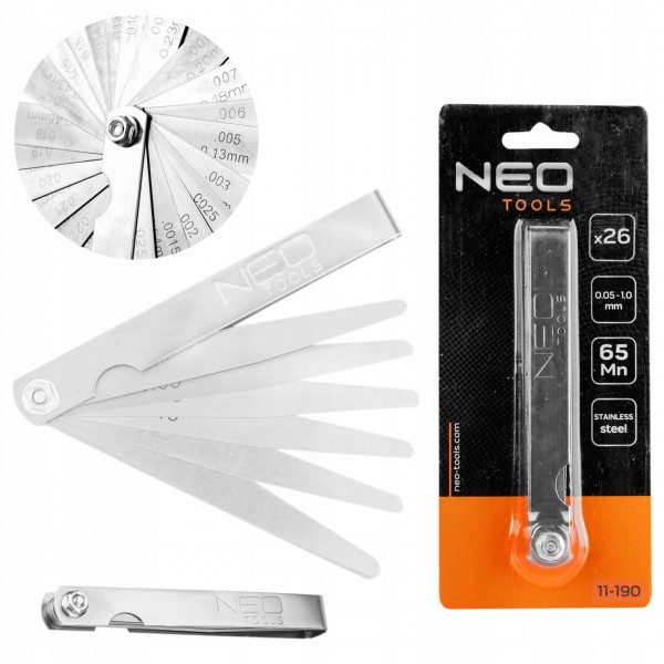 NEO SZCZELINOMIERZ 26 listków PŁYTEK MIERNIK SZCZELIN 0.04-0.63mm 11-190 NEO SZCZELINOMIERZ 26 listków PŁYTEK MIERNIK SZCZELIN 0.04-0.63mm 11-190