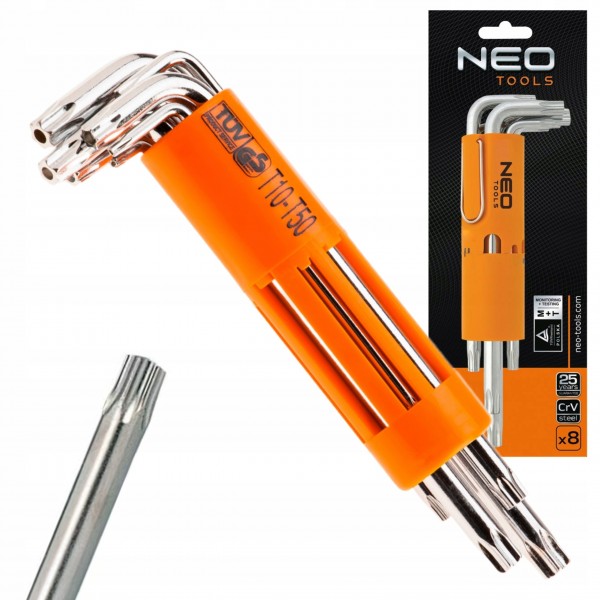 NEO KLUCZE IMBUSOWE TORX DŁUGIE ZE STALI CRV Z OTWOREM T10-T50 8EL 09-524 NEO KLUCZE IMBUSOWE TORX DŁUGIE ZE STALI CRV Z OTWOREM T10-T50 8EL 09-524