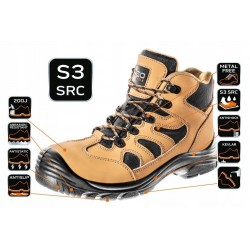 BUTY TRZEWIKI ROBOCZE OCHRONNE SKÓRZANE S3 SRC BEZ METALU NEO 82-125 r. 44