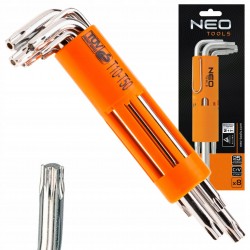 NEO KLUCZE IMBUSOWE TORX DŁUGIE ZE STALI CRV Z OTWOREM T10-T50 8EL 09-524