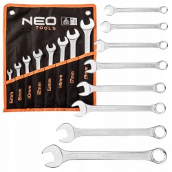 NEO KOMPLET ZESTAW KLUCZE PŁASKO-OCZKOWE 6-19mm ETUI PŁACHTA 8 SZTUK