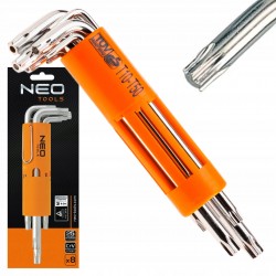 NEO KLUCZE IMBUSOWE TORX DŁUGIE ZE STALI CRV Z OTWOREM T10-T50 8EL 09-524