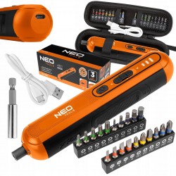 NEO ZESTAW WKRĘTAK AKUMULATOROWY 4V LI-ION LED USB-C +20el BITY ETUI 04-199