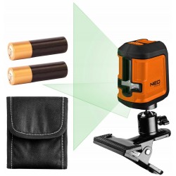 NEO LASER KRZYŻOWY POZIOMICA LASEROWA 15m ZIELONY 75-106 ETUI UCHWYT