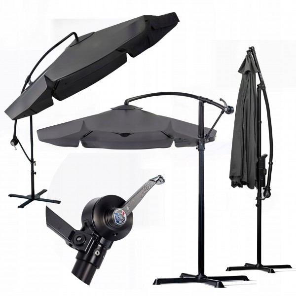 PARASOL OGRODOWY SZARY DUŻY SKŁADANY REGULOWANY Z WYSIEGNIKIEM 350CM 3,5M PARASOL OGRODOWY SZARY DUŻY SKŁADANY REGULOWANY Z WYSIEGNIKIEM 350CM 3,5M
