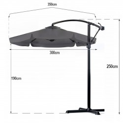 PARASOL OGRODOWY SZARY DUŻY SKŁADANY REGULOWANY Z WYSIEGNIKIEM 350CM 3,5M