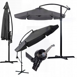 PARASOL OGRODOWY SZARY DUŻY SKŁADANY REGULOWANY Z WYSIEGNIKIEM 350CM 3,5M