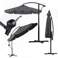 PARASOL OGRODOWY SZARY DUŻY SKŁADANY REGULOWANY Z WYSIEGNIKIEM 350CM 3,5M