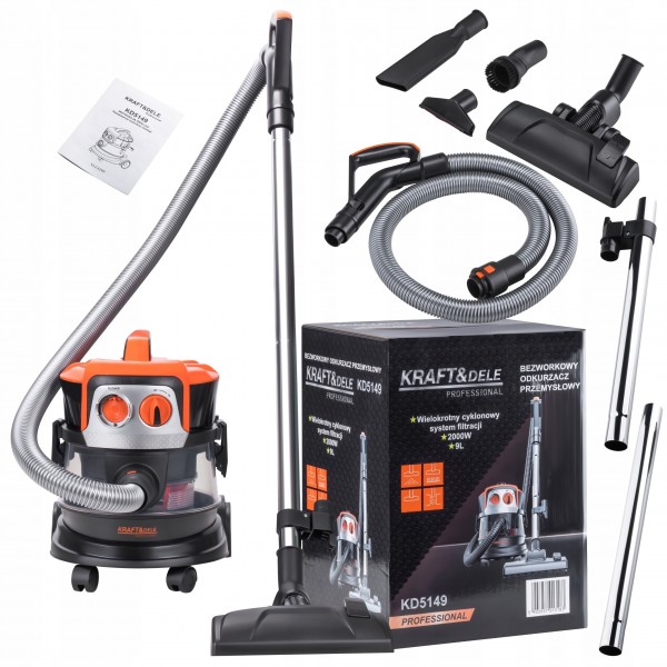 KRAFT&DELE ODKURZACZ BEZWORKOWY PRZEMYSŁOWY 2000W 9L + KOŃCÓWKI KD5149