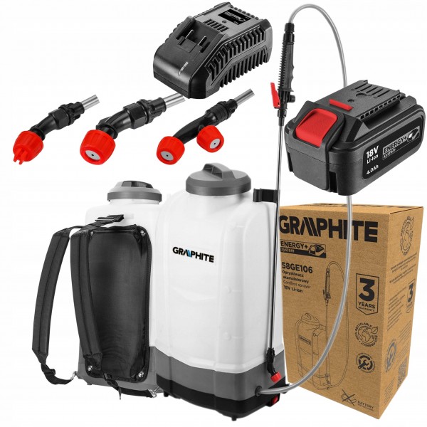GRAPHITE OPRYSKIWACZ PLECAKOWY AKUMULATOROWY ELEKTRYCZNY 15L 18V+DYSZE 6Ah GRAPHITE OPRYSKIWACZ PLECAKOWY AKUMULATOROWY ELEKTRYCZNY 15L 18V+DYSZE 6Ah