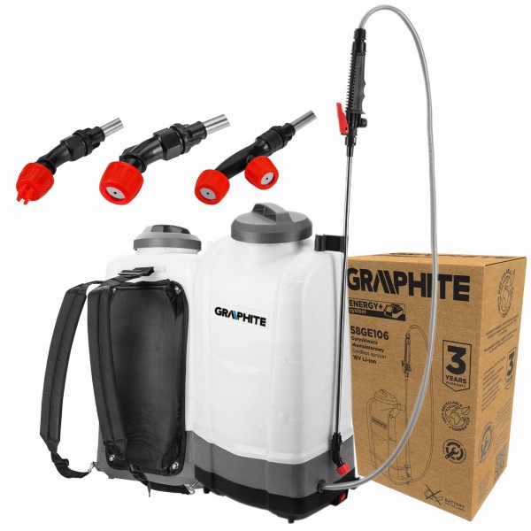 GRAPHITE OPRYSKIWACZ PLECAKOWY AKUMULATOROWY ELEKTRYCZNY 15L 18V +3 DYSZE GRAPHITE OPRYSKIWACZ PLECAKOWY AKUMULATOROWY ELEKTRYCZNY 15L 18V +3 DYSZE