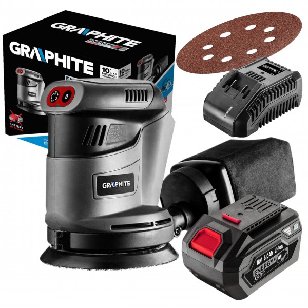 GRAPHITE SZLIFIERKA MIMOŚRODOWA STOPA 125 MM +6Ah AKUMULATOR E+ 18V 58G014 GRAPHITE SZLIFIERKA MIMOŚRODOWA STOPA 125 MM +6Ah AKUMULATOR E+ 18V 58G014