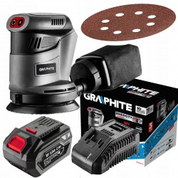GRAPHITE SZLIFIERKA MIMOŚRODOWA STOPA 125 MM +6Ah AKUMULATOR E+ 18V 58G014
