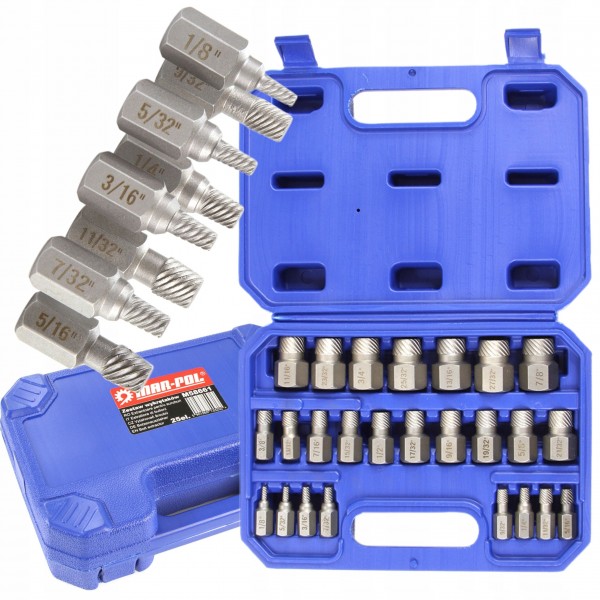ZESTAW WYKRĘTAKÓW DO USZKODZONYCH ŚRUB WEWNĘTRZNYCH 25SZT 1/8" -7/8 M58661