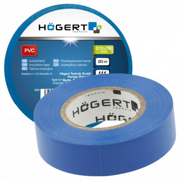 HOGERT TASMA IZOLACYJNA PVC NIEBIESKA 20m 0,13x19mm WATERPROOF HT1P283 HOGERT TASMA IZOLACYJNA PVC NIEBIESKA 20m 0,13x19mm WATERPROOF HT1P283