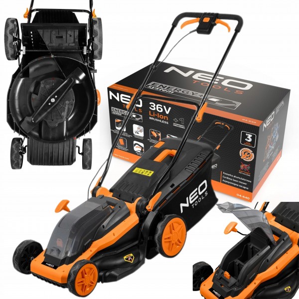 NEO KOSIARKA AKUMULATOROWA 36V 380MM KOSZ 45L BEZSZCZOTKOWA DO TRAWY 38cm