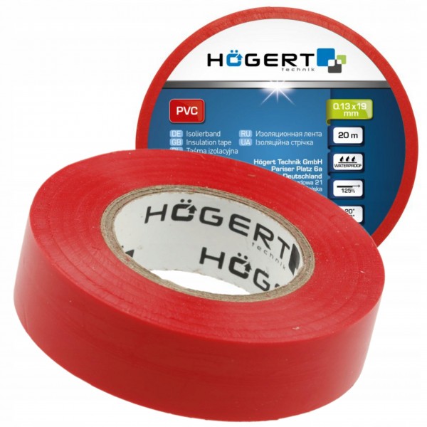 HOGERT TASMA IZOLACYJNA PVC CZERWONA 20m 0,13x19mm WATERPROOF HT1P282 HOGERT TASMA IZOLACYJNA PVC CZERWONA 20m 0,13x19mm WATERPROOF HT1P282