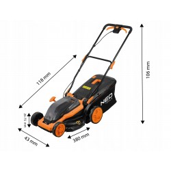 NEO KOSIARKA AKUMULATOROWA 36V 380MM KOSZ 45L BEZSZCZOTKOWA DO TRAWY 38cm