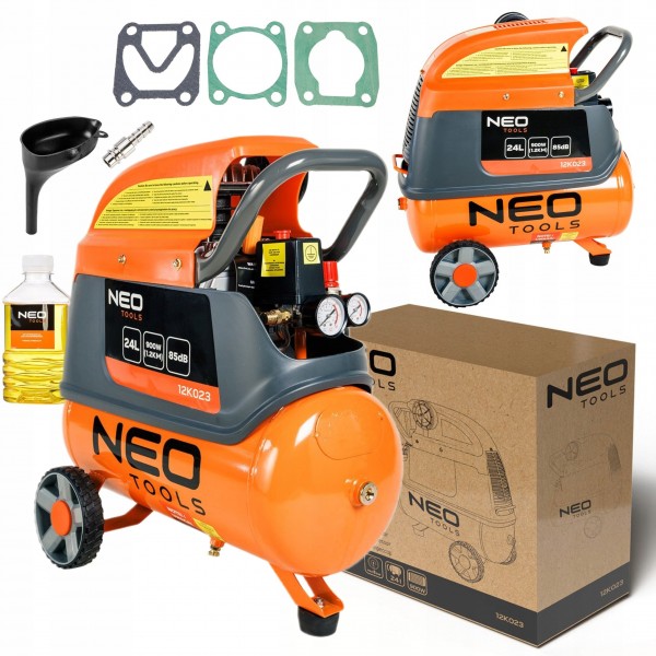 NEO KOMPRESOR 900W ZBIORNIK 24L 8 BAR NA KÓŁKACH 12K023 NEO KOMPRESOR 900W ZBIORNIK 24L 8 BAR NA KÓŁKACH 12K023