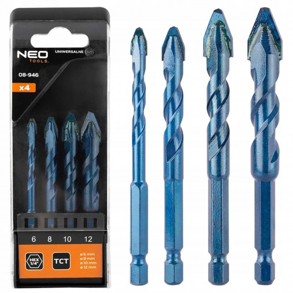 NEO ZESTAW WIERTEŁ UNIWERSALNYCH HEX 6,8,10,12 MM 08-946 NEO ZESTAW WIERTEŁ UNIWERSALNYCH HEX 6,8,10,12 MM 08-946