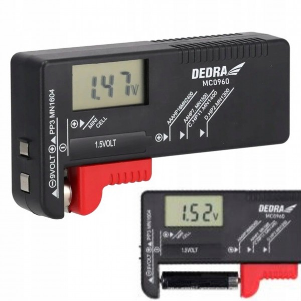 DEDRA TESTER BATERII 1,5V, 3,7V I 9V MIERNIK WOLTOMIERZ TYP AA AAA MC0960 DEDRA TESTER BATERII 1,5V, 3,7V I 9V MIERNIK WOLTOMIERZ TYP AA AAA MC0960