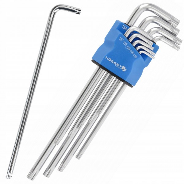 HOGERT ZESTAW 9el KLUCZE TAMPER TORX Z OTWOREM S2 EXTRA DŁUGIE T10-T50 HOGERT ZESTAW 9el KLUCZE TAMPER TORX Z OTWOREM S2 EXTRA DŁUGIE T10-T50