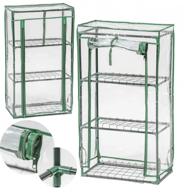 DEDRA SZKLARNIA OGRODOWA SKŁADANA 46x24x80cm NA ZAMEK STAL FOLIA PCV 3PÓŁKI
