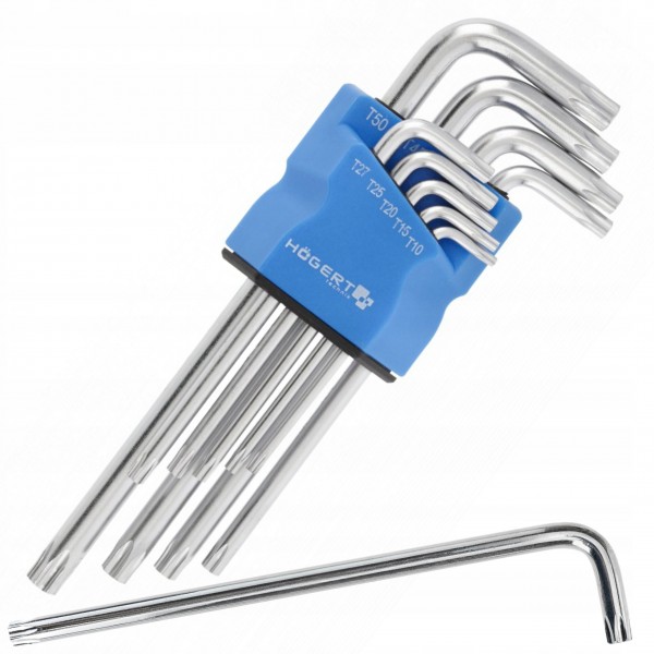 HOGERT ZESTAW 9el KLUCZE TAMPER TORX Z OTWOREM S2 DŁUGIE T10-T50 HOGERT ZESTAW 9el KLUCZE TAMPER TORX Z OTWOREM S2 DŁUGIE T10-T50