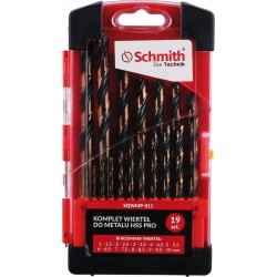 SCHMITH ZESTAW WIERTEŁ DO METALU HSS PRO 19 SZT WALIZKA SQWMP-011
