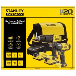 STANLEY ZESTAW WIERTARKO-WKRĘTARKA ZAKRĘTARKA UDAROWA 2X2,0AH V20 FATMAX