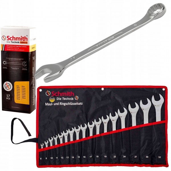 SCHMITH KLUCZE PŁASKO-OCZKOWE KUTE STALOWE ZESTAW 6-32MM 17ELEM. SQKPO-02 SCHMITH KLUCZE PŁASKO-OCZKOWE KUTE STALOWE ZESTAW 6-32MM 17ELEM. SQKPO-02