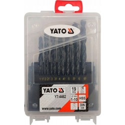 YATO WIERTŁA PRAKTYCZNE DO METALU HSS 19SZT 1-10MM ORGANIZER YT-4462