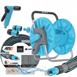 ZESTAW PREMIUM STOJAK + WĄŻ OGRODOWY ZBROJONY 1/2" 50M +ZRASZACZ +3xZŁĄCZKA