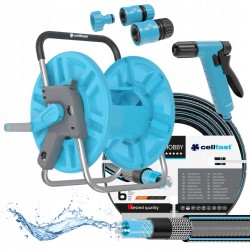 ZESTAW PREMIUM STOJAK + WĄŻ OGRODOWY ZBROJONY 3/4" 20M +ZRASZACZ +3xZŁĄCZKA