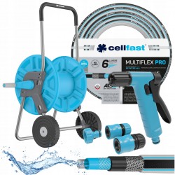 ZESTAW MULTIFLEX PRO WÓZEK +WĄŻ OGRODOWY 6-WAR 1/2" 30M +ZRASZACZ 3xZŁĄCZKA