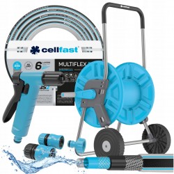 ZESTAW MULTIFLEX PRO WÓZEK +WĄŻ OGRODOWY 6-WAR 1/2" 30M +ZRASZACZ 3xZŁĄCZKA
