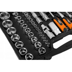 NEO ZESTAW KLUCZY NASADOWYCH 110 ELEMENTÓW 1/2" 1/4" TORX BITY SATYNA WAL.