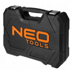 NEO ZESTAW KLUCZY NASADOWYCH 110 ELEMENTÓW 1/2" 1/4" TORX BITY SATYNA WAL.