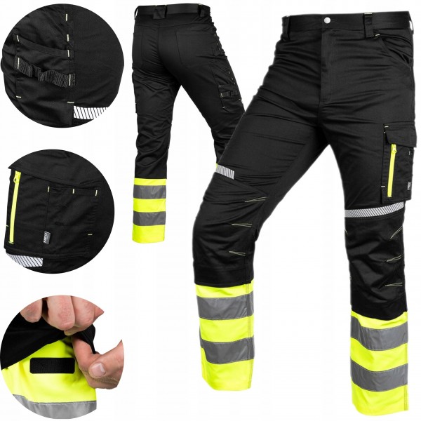 NEO SPODNIE OSTRZEGAWCZE, CZARNO-ŻÓŁTE, TWILL, ROZM. S/48 240G/M2 81-795-S