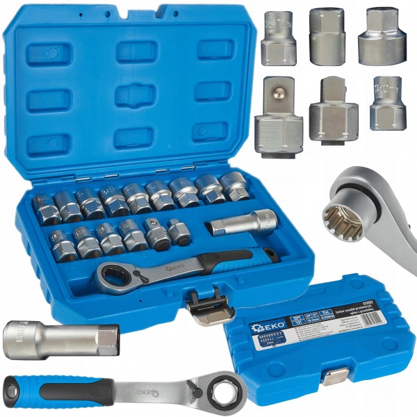 ZESTAW NASADEK PRZELOTOWYCH SPLINE 10-24MM 17EL. CRV GEKO G13552 ZESTAW NASADEK PRZELOTOWYCH SPLINE 10-24MM 17EL. CRV GEKO G13552