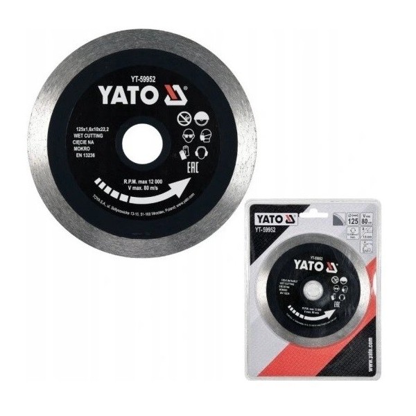 YATO DIAMENTOWA TARCZA CIĄGŁA DO CIĘCIA CERAMIKI NA MOKRO 125 MM YT-59952