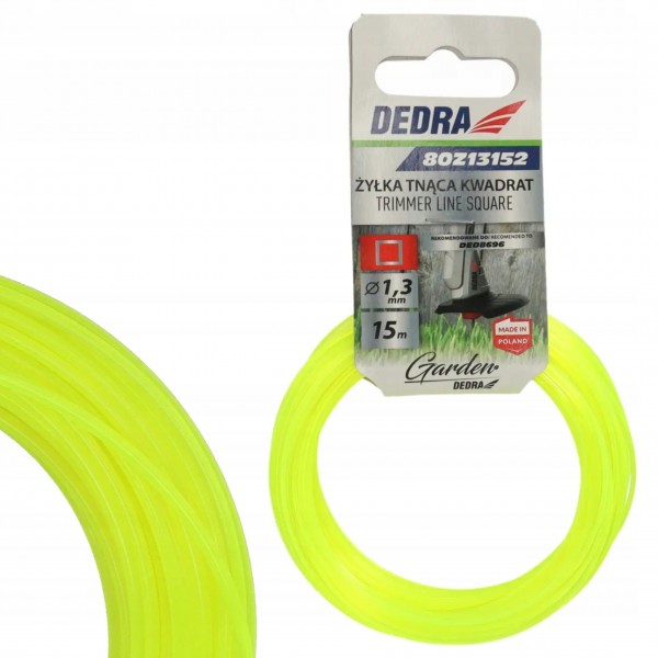 DEDRA ŻYŁKA TNĄCA KWADRATOWA ŻYŁKA DO PODKASZARKI KOSY 1,3mm X15mm 80Z13152 DEDRA ŻYŁKA TNĄCA KWADRATOWA ŻYŁKA DO PODKASZARKI KOSY 1,3mm X15mm 80Z13152